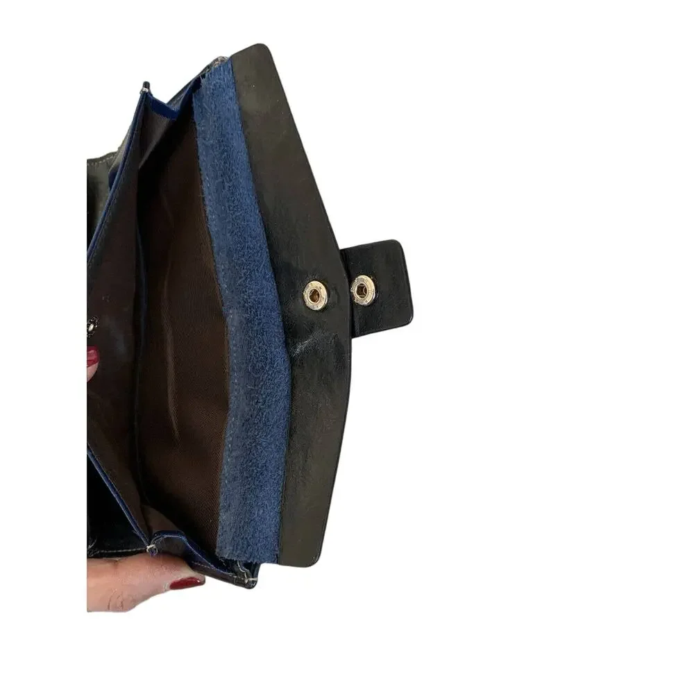 leather bifold wallet deep blue multi card holder